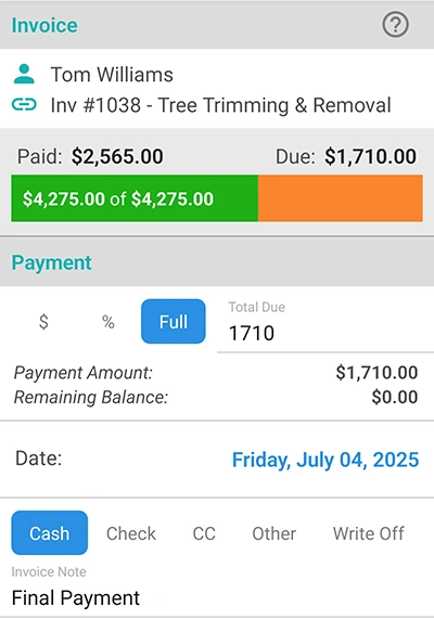 Invoice Payment Detail Form Options
