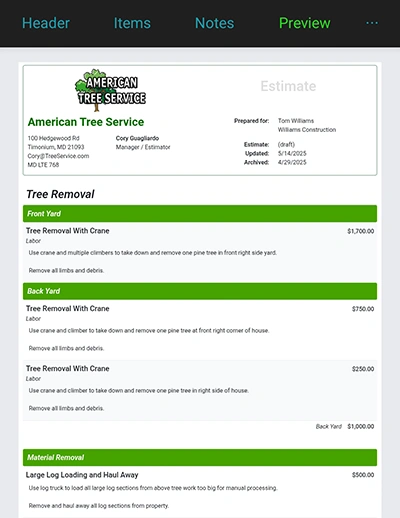 In App Estimate Preview & Styling