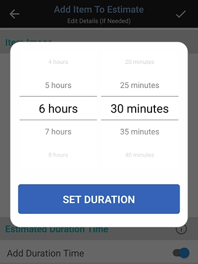 Add Estimate Line Item Duration Time