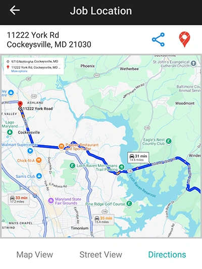 Job Location Drive-Time And Route